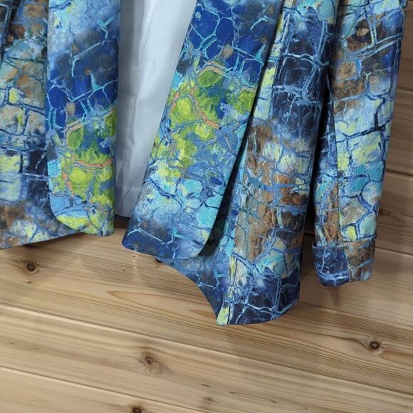 Alberto Makali Jacket Womens Medium Blue Patterned Blazer Open Front Art - Picture 3 of 9